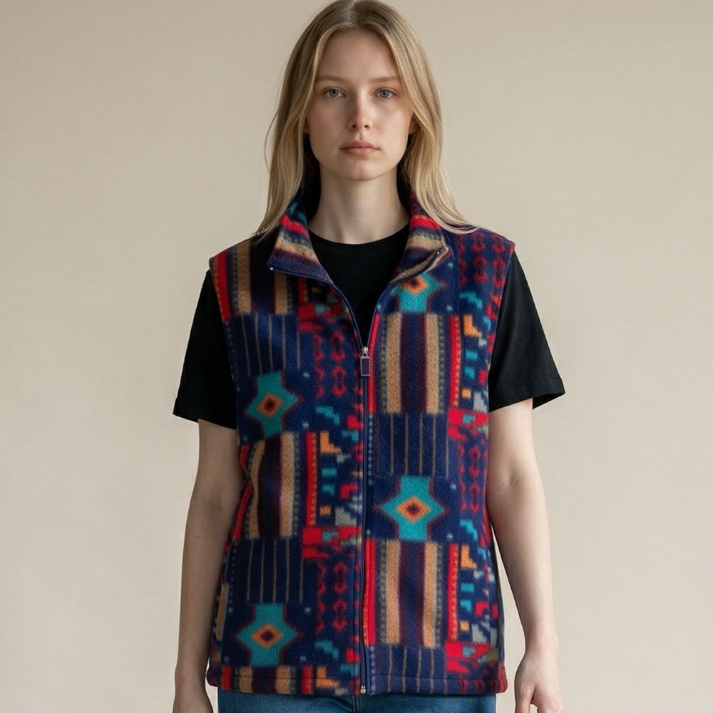 Vintage 90s Southwestern Fleece Vest — Bay Club